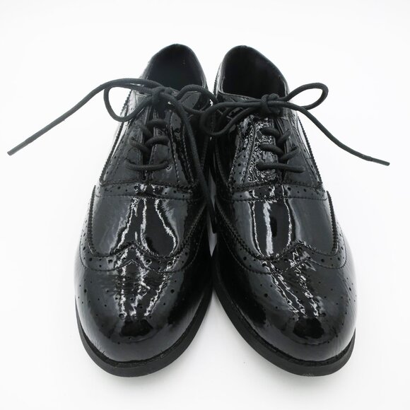 London Rebel Barnaby Lace Up Brogues - Black Patent Leather Women US 9 UK 7 - Picture 1 of 14